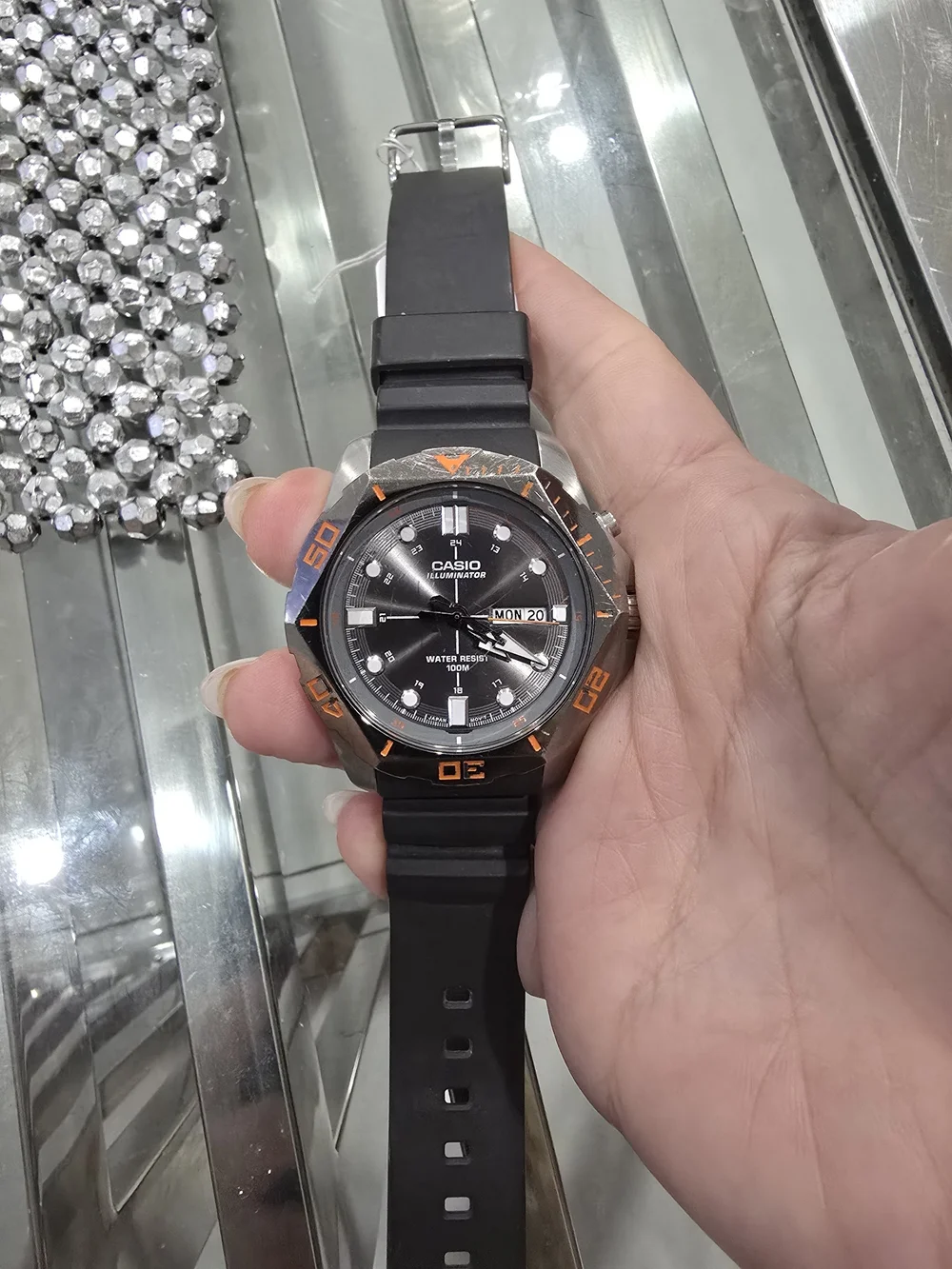 Casio Men's Black and Orange Resin Strap Watch - Illuminator